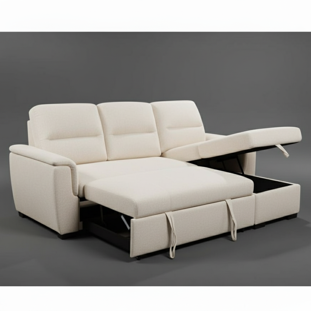 Mato Sectional Sofa Bed with Storage & Reversible Chaise - Cream
