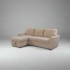 Jazz Sectional Sofa Bed with Storage & Reversible Chaise – Beige Fabric - Paul's Furniture Outlet