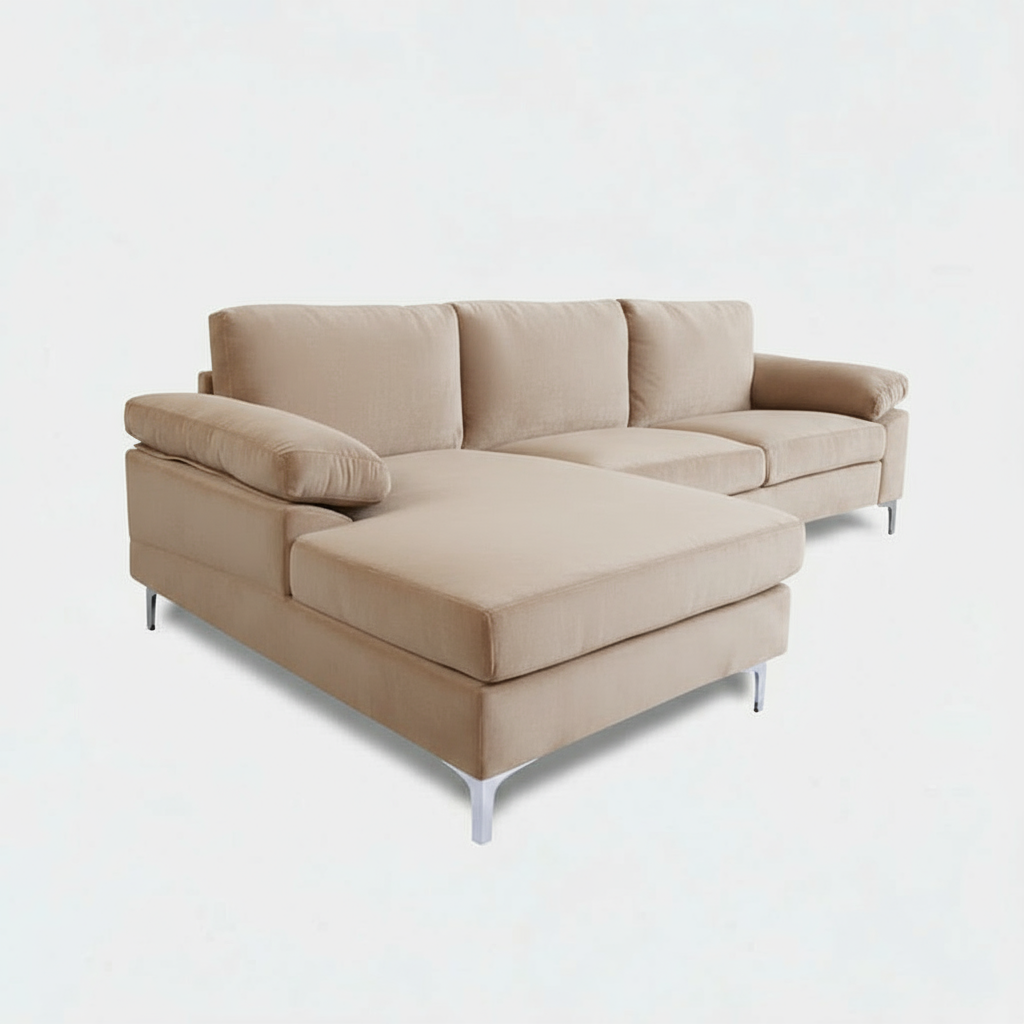 Oxford Sectional Sofa - Beige Velvet