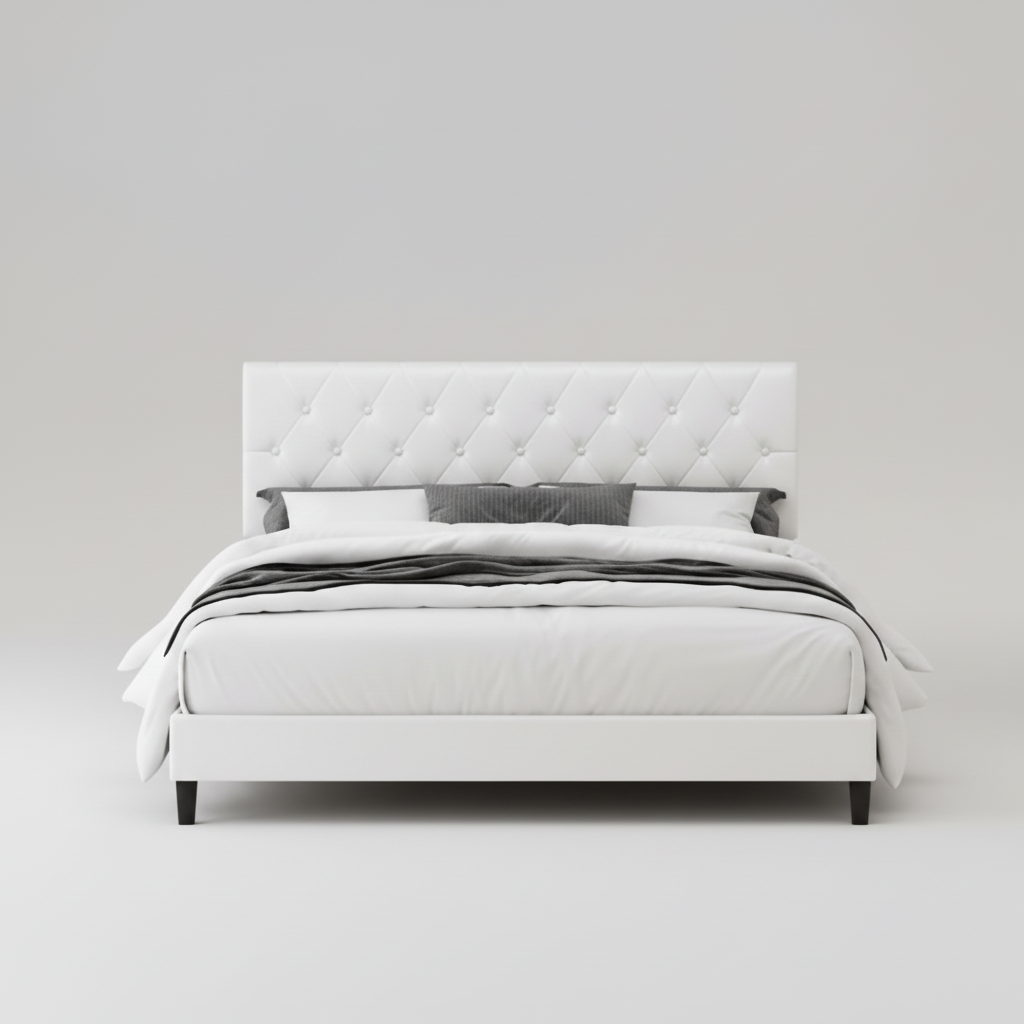Paris - White Leather Bed Frame image 0