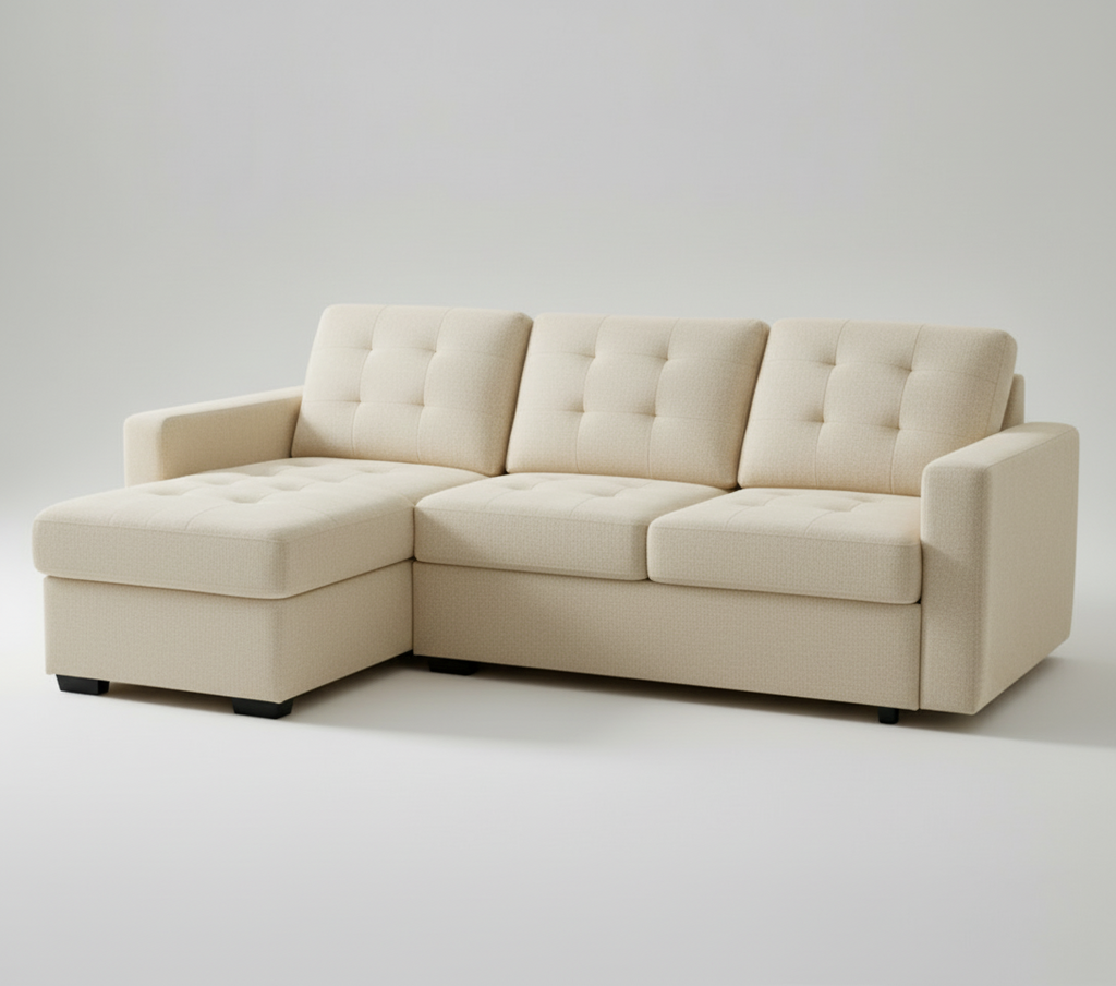 Roxy Sectional Sofa Bed with Storage &amp; Reversible Chaise – Oatmeal