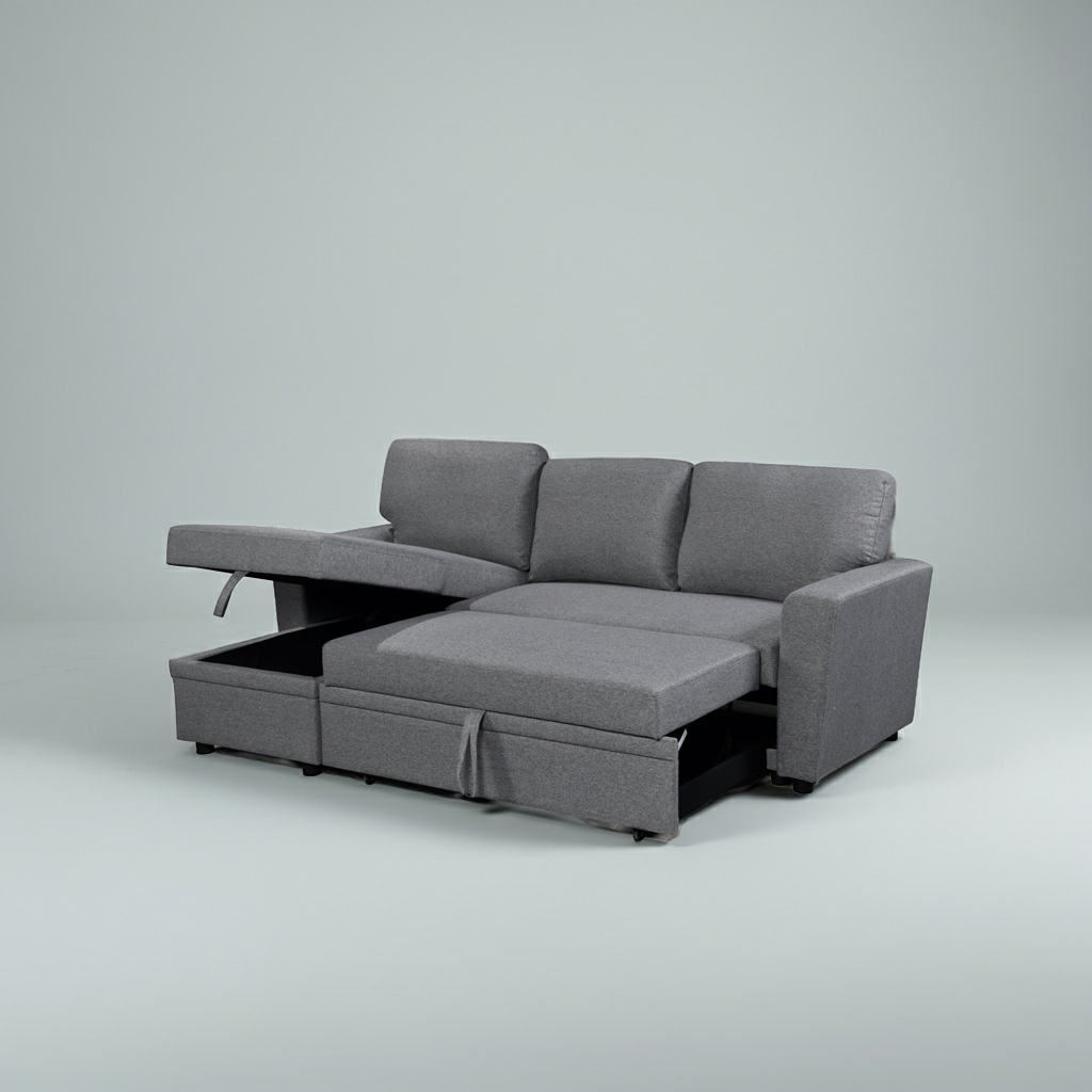 Jazz Reversible Sectional Sofa Bed with Storage – Dark Grey Fabric