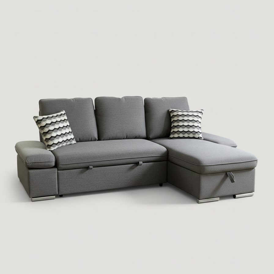 Zoey Sectional Sofa Bed with Reversible Chaise, Storage – Dark Grey