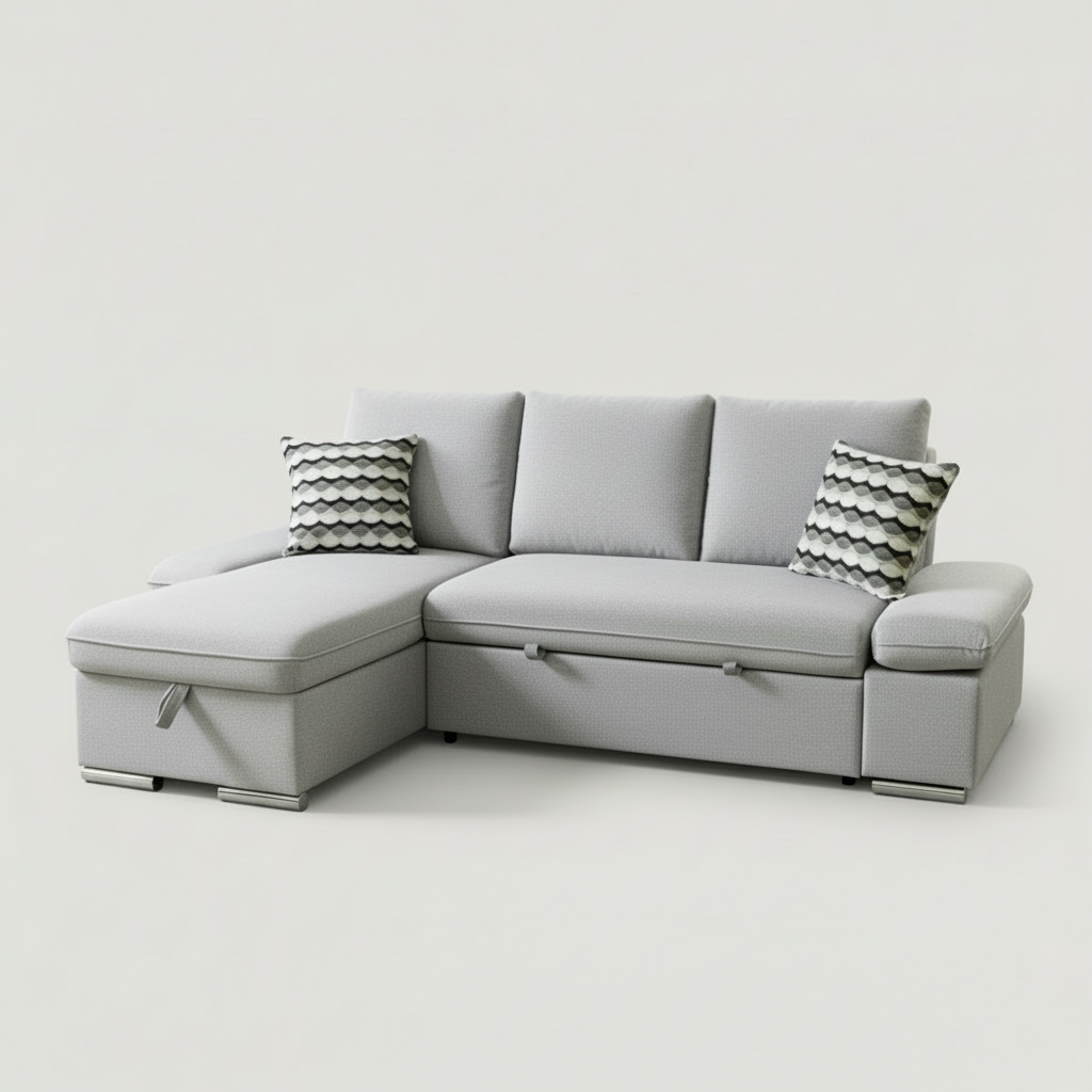 Zoey Sectional Sofa Bed with Reversible Chaise, Storage – Light Gray