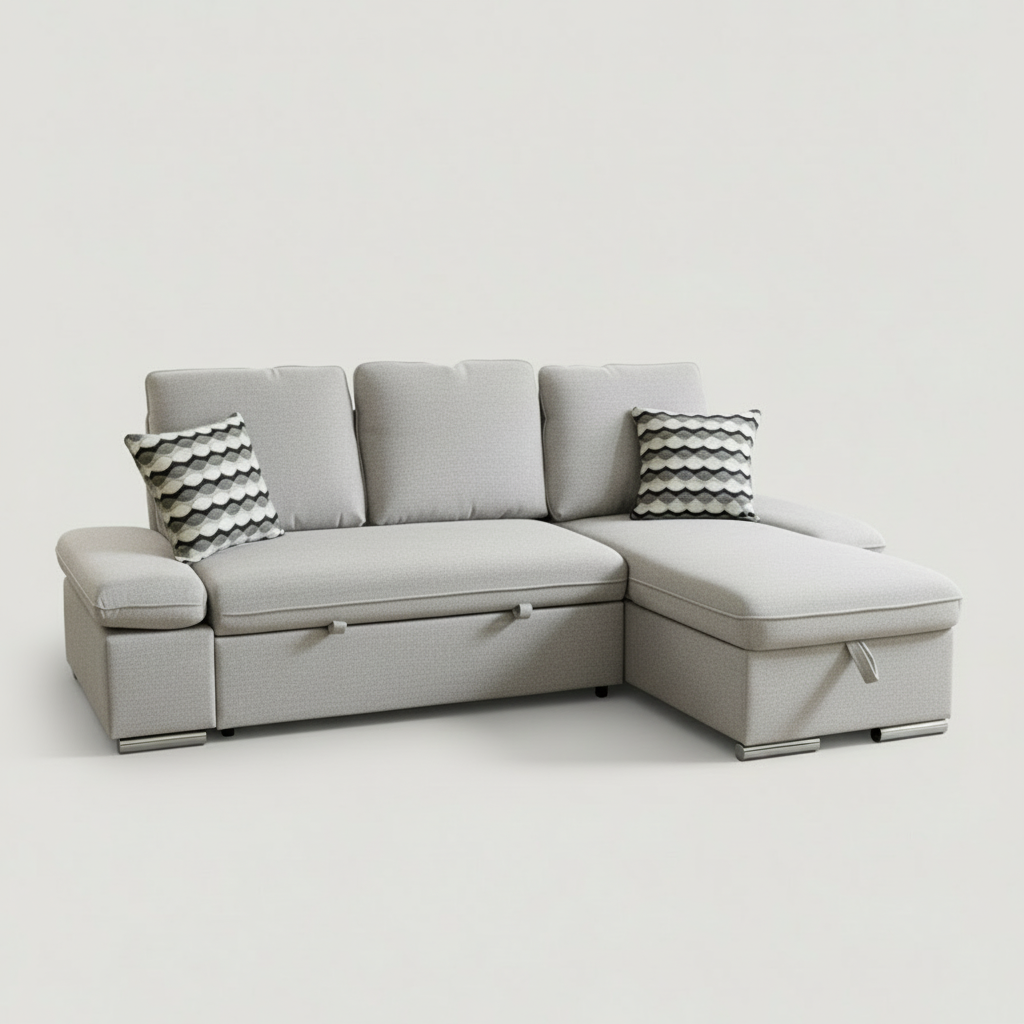 Zoey Sectional Sofa Bed with Reversible Chaise, Storage – Light Gray