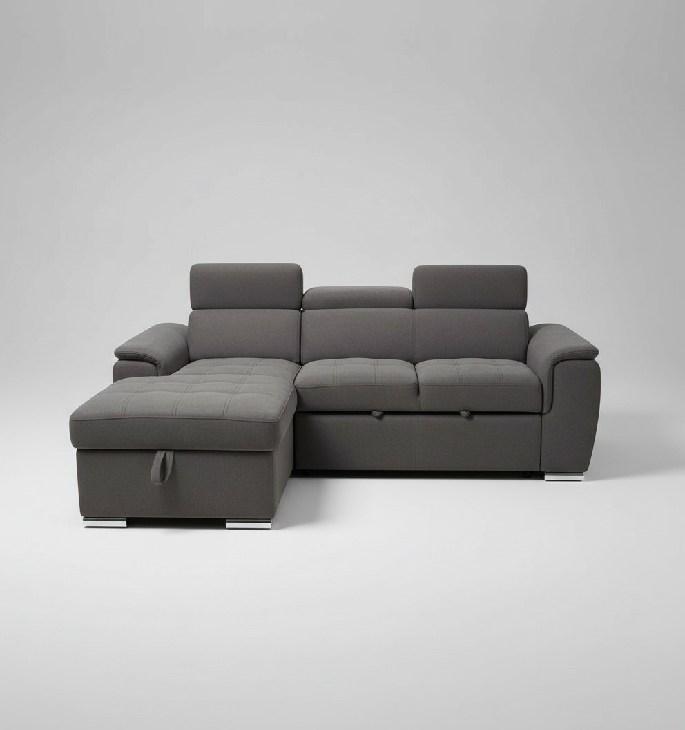 Spencer 3-Seater Sectional Sofa Bed with Adjustable Headrests and Storage