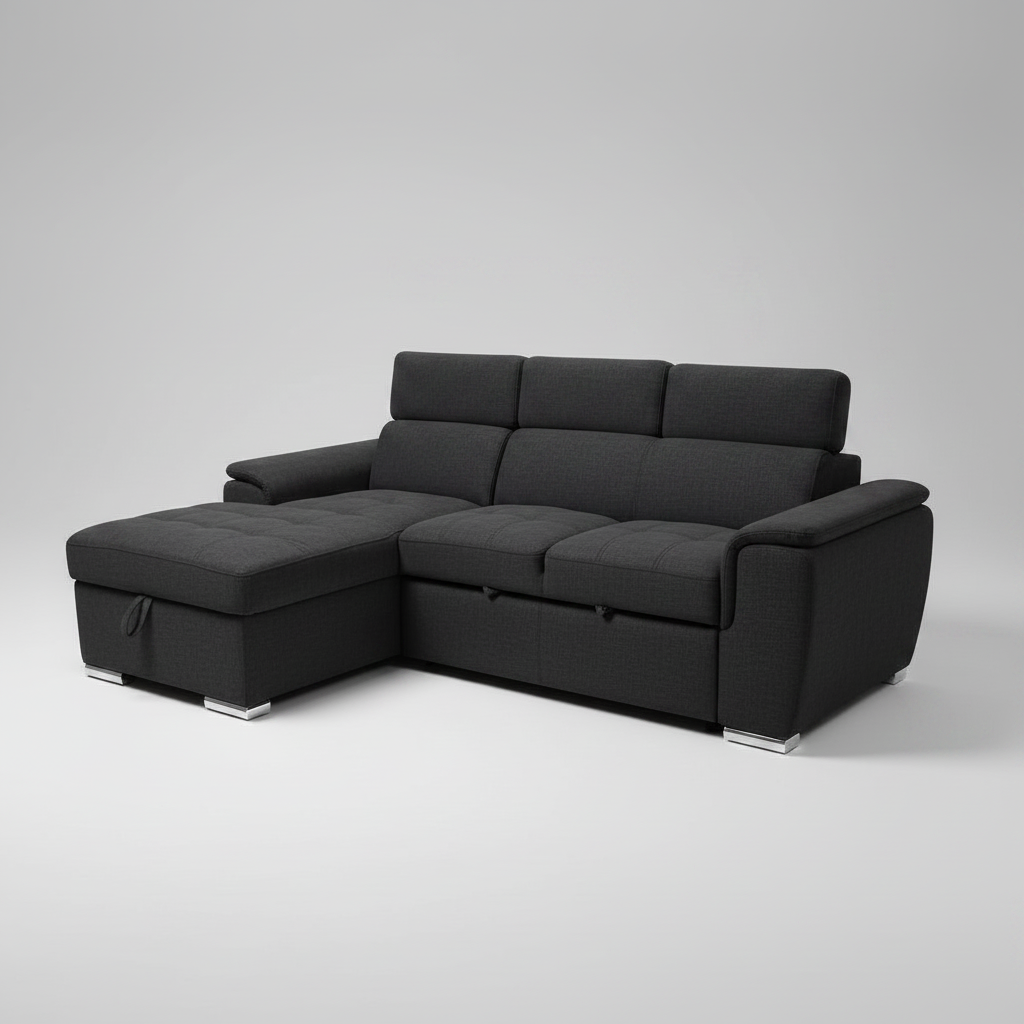 Spencer 3-Seater Dark Grey Sofa Bed with Reversible Storage Chaise & Adjustable Headrests