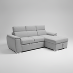 Spencer 3-Seater Light Grey Sofa Bed with Storage Chaise & Adjustable Headrests