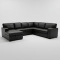 Taylor 6-Seater Sectional Sofa with Two Pullout Beds and Storage - Black Leather image 