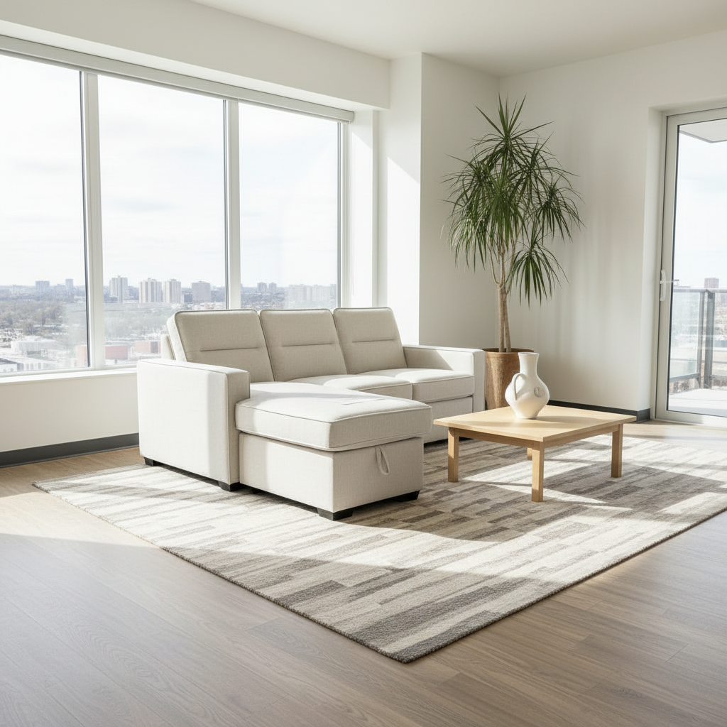 Waza Cream Sectional Sofa with Reversible Chaise and Pullout Bed