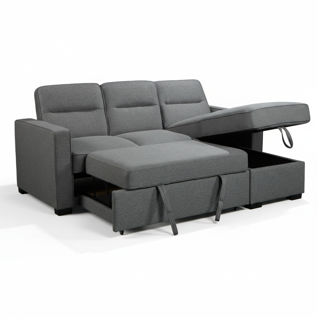 Waza Light Grey Sectional Sofa with Reversible Chaise and Pullout Bed image 0