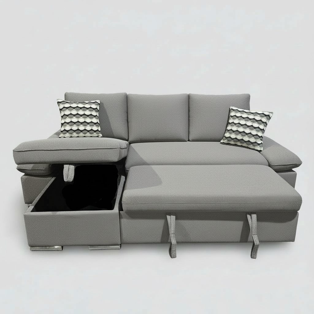 Zoey Sectional Sofa Bed with Reversible Chaise, Storage – Light Gray