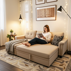 Jasper Sectional Sofa Bed With Storage - Beige image 4
