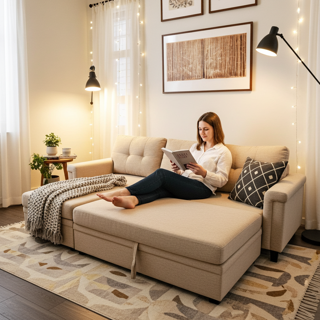 Jasper Sectional Sofa Bed With Storage - Beige image 4