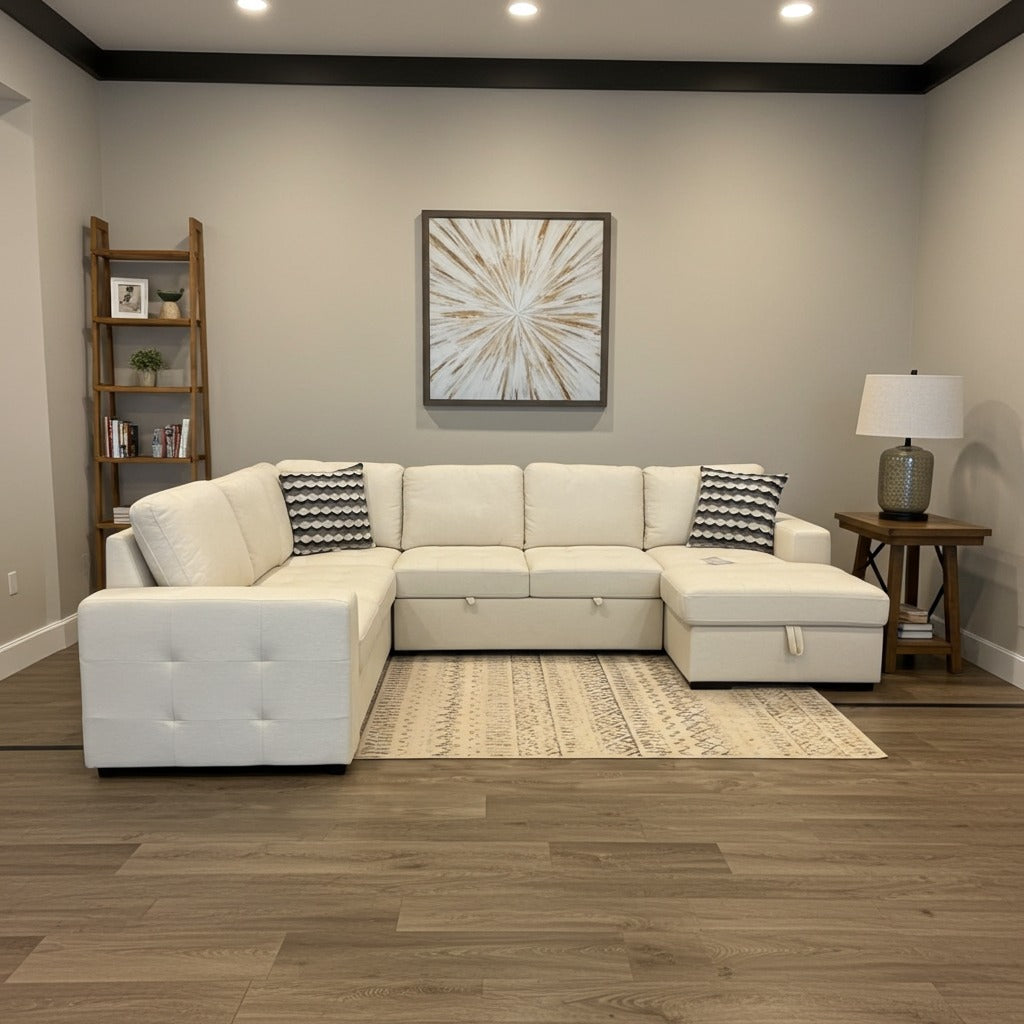 Taylor 6-Seater Sectional Sofa with Pullout Bed and Storage - Beige image 2