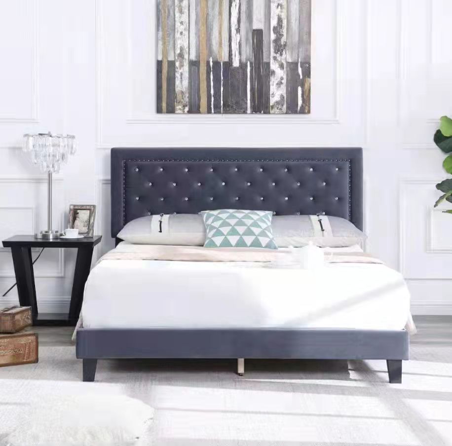 Tokyo - Grey Velvet Fabric Bed Frame image 0