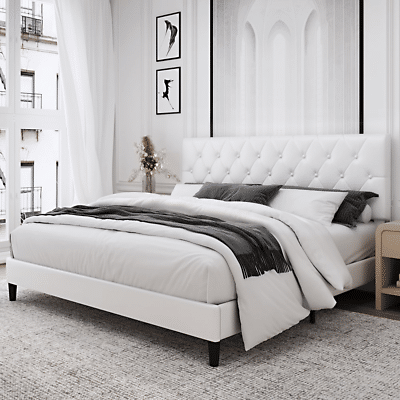 Paris - White Leather Bed Frame image 1