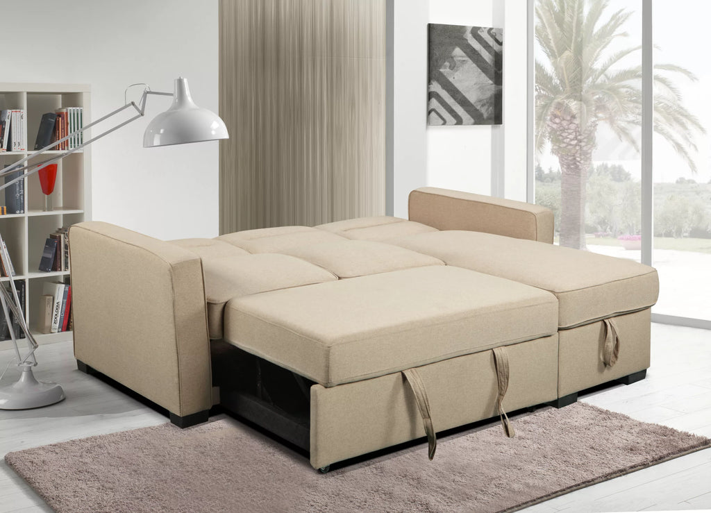 Waza Beige Sectional Sofa with Reversible Chaise and Pullout Bed image 3