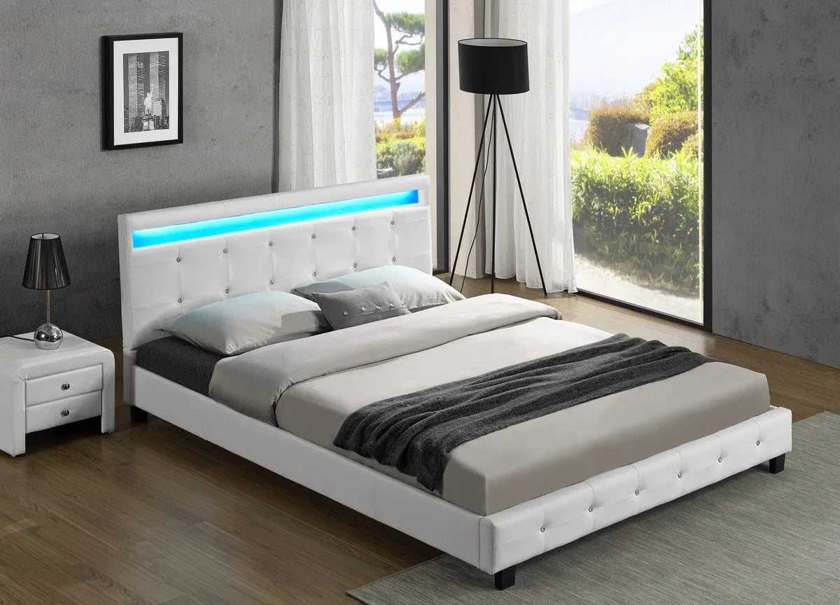 Kyoto - White Leather LED Bed Frame image 3