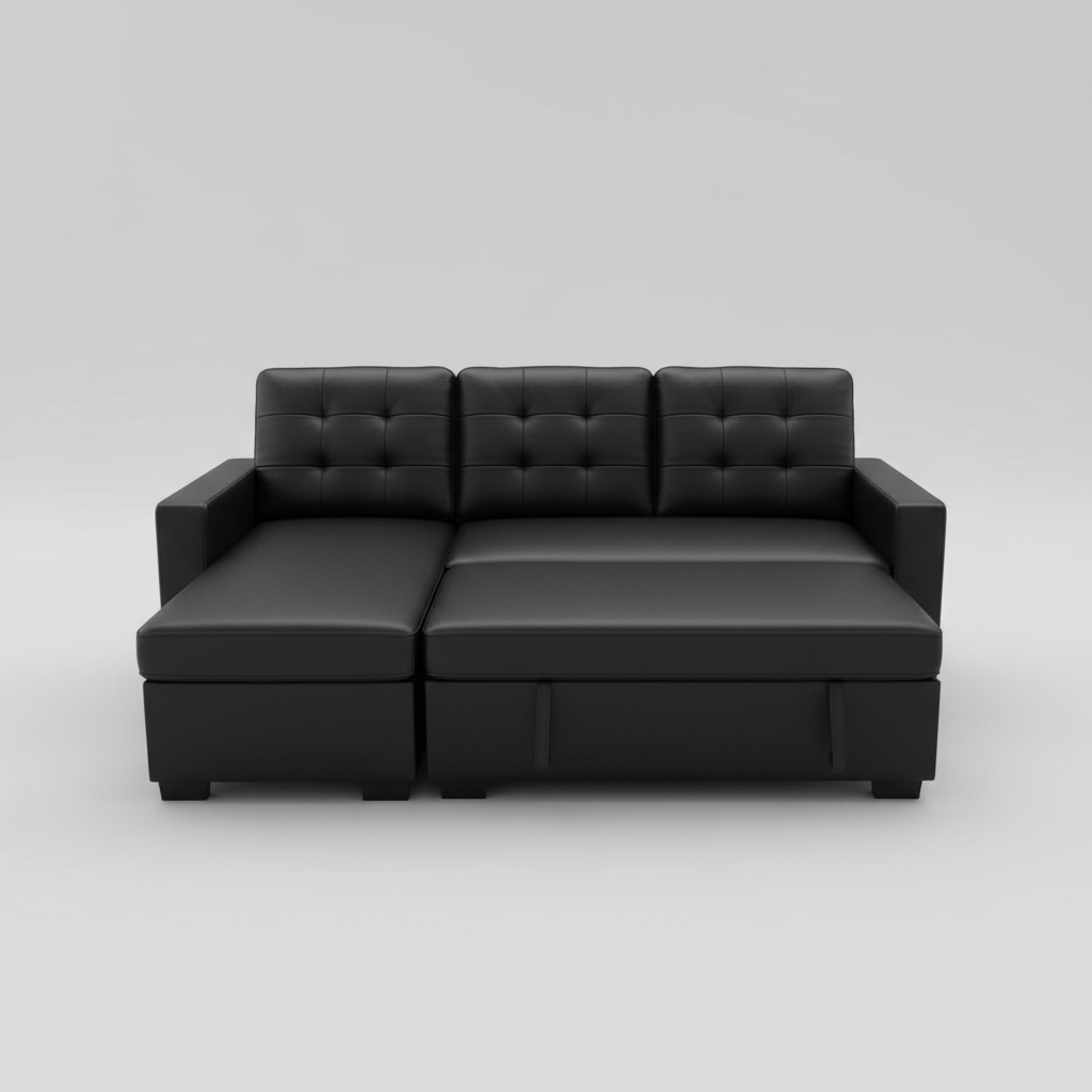 Hudson Sectional Sofa Bed with Storage – Black Vegan Leather