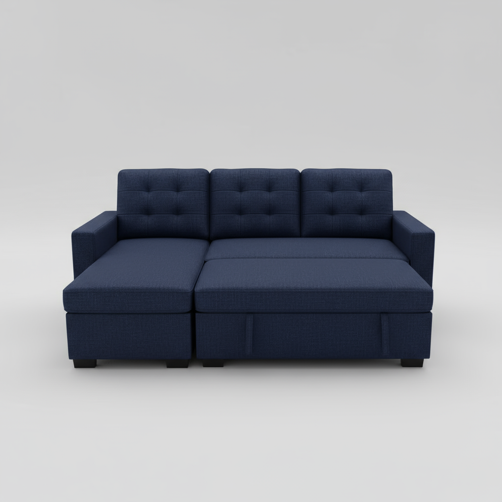 Hudson Sectional Sofa Bed with Storage – Navy Blue fabric