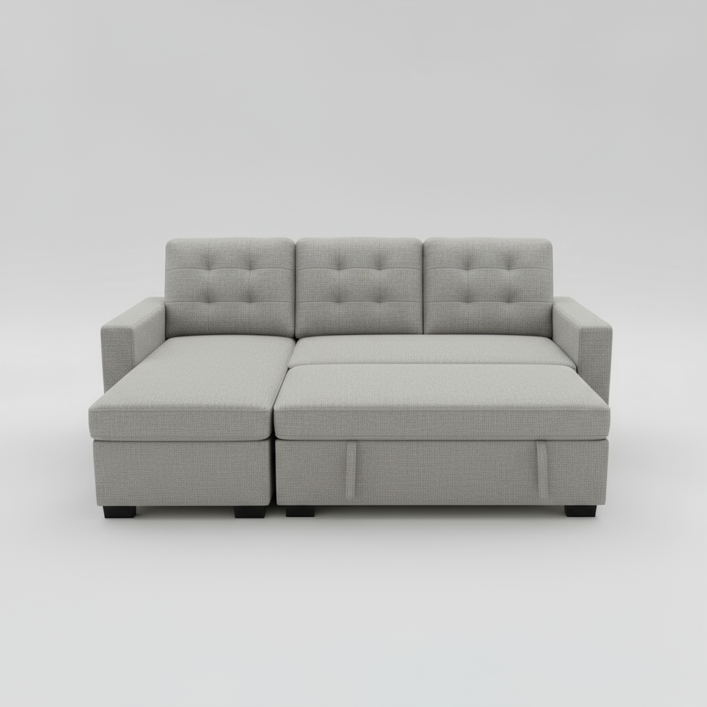 Hudson Sectional Sofa Bed with Storage – Light Grey fabric