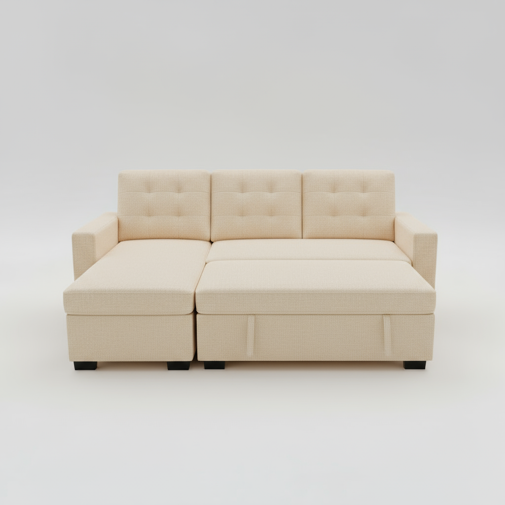 Hudson Sectional Sofa Bed with Storage – Cream