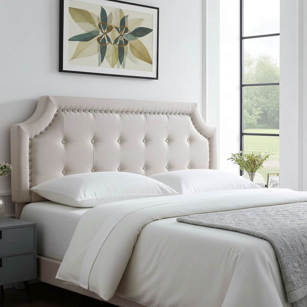 Halifax - Beige Linen Fabric Bed Frame image 1