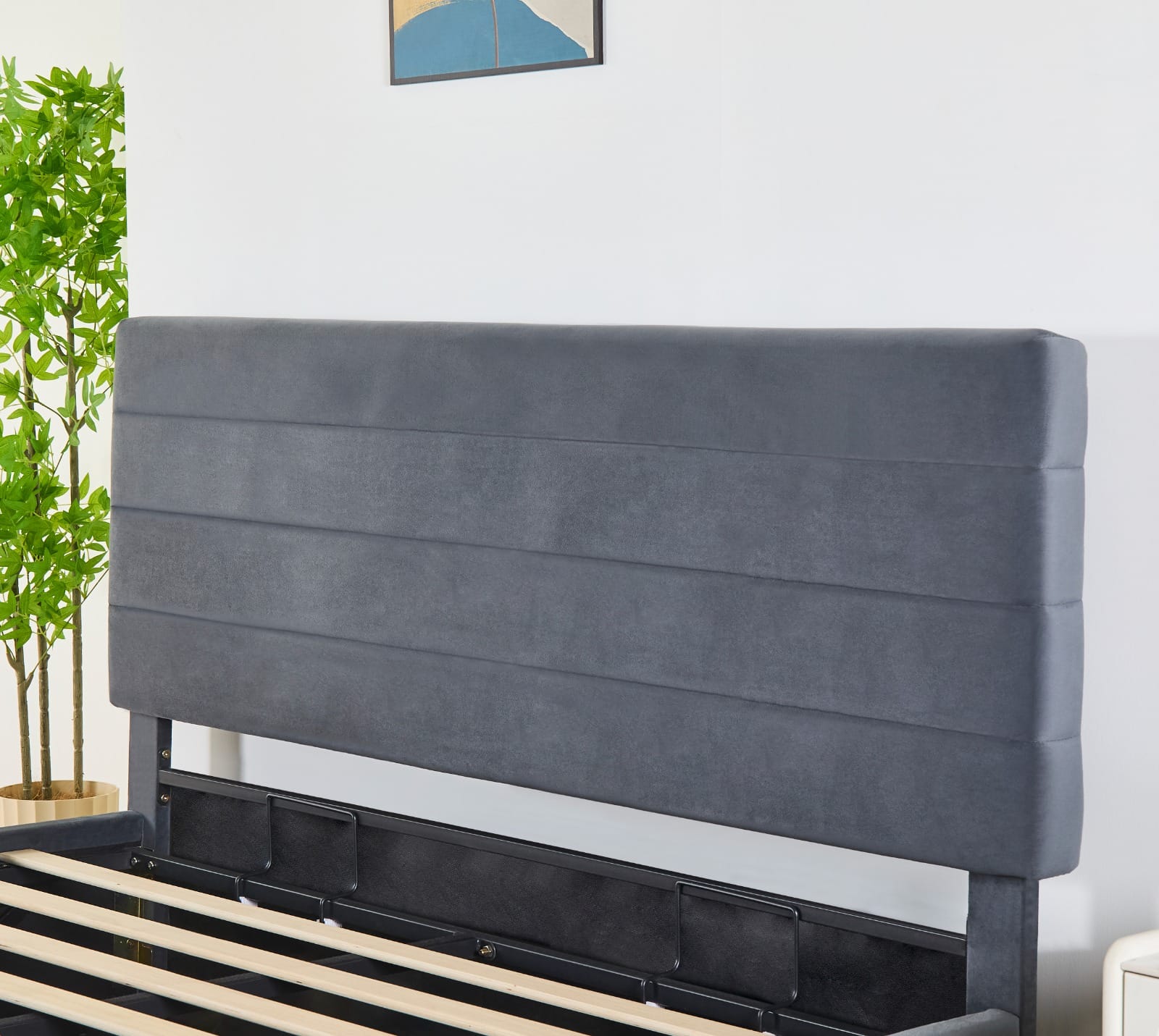 Rocco Upholstered Hydraulic Storage Bed with Headboard – Modern Platform Bed Frame with Lift-Up Storage- Dark grey image 1