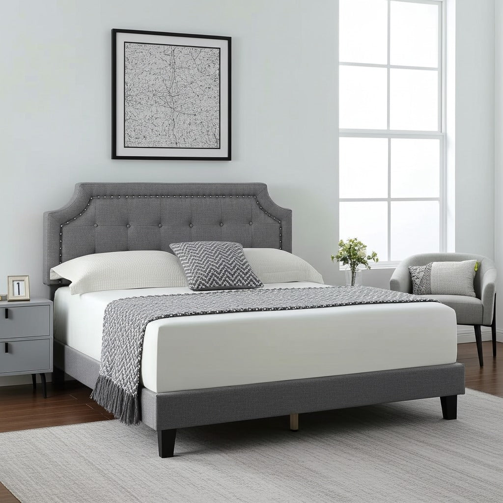 Halifax - Grey Linen Fabric Bed Frame image 2