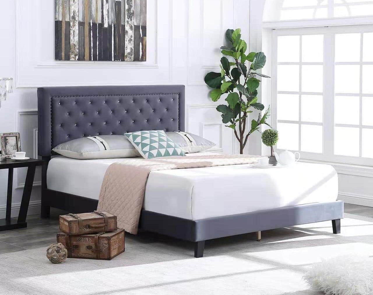 Tokyo - Grey Velvet Fabric Bed Frame image 2
