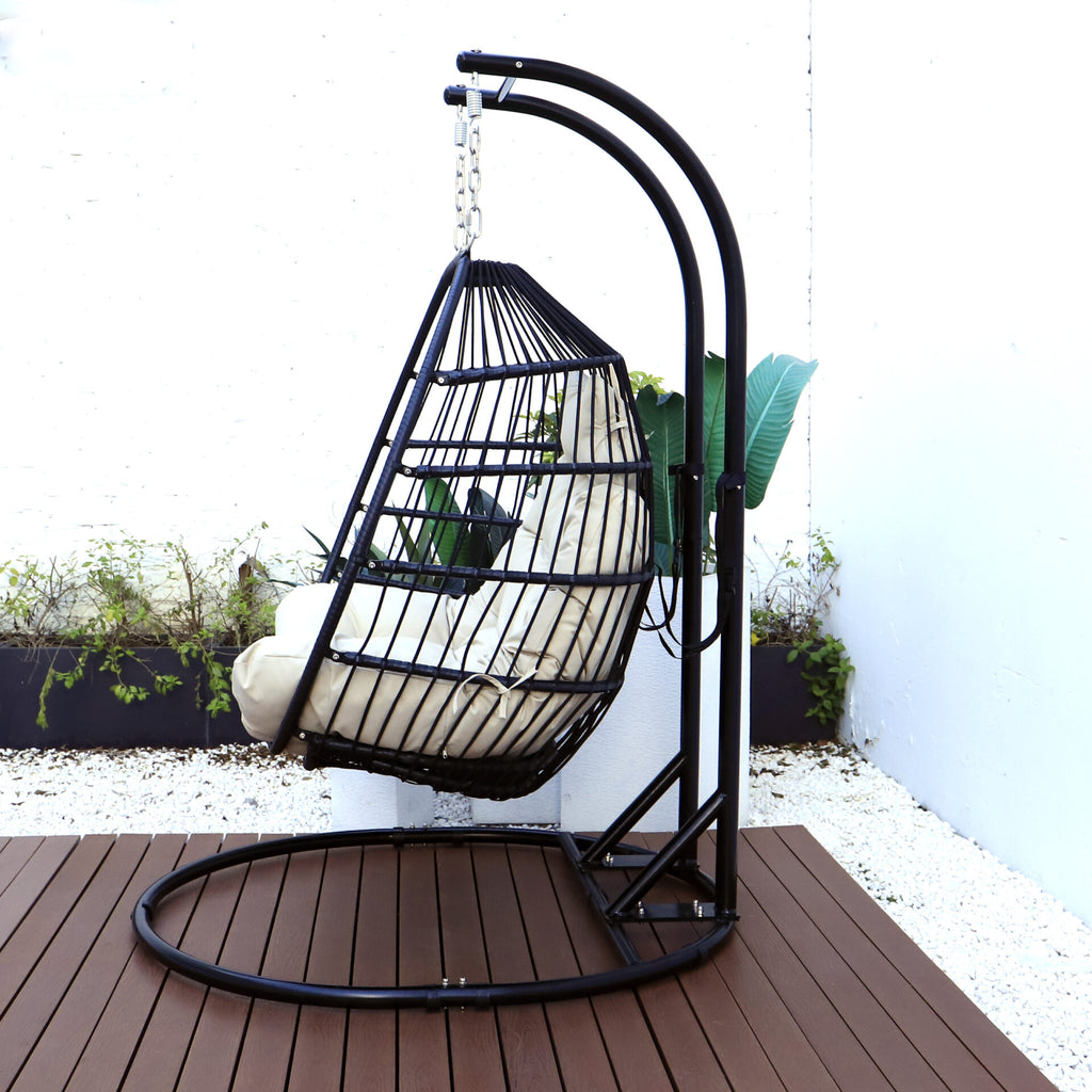 Folding Chair with Collapsible Basket & Heavy-Duty Steel Frame – Cream Cushion, 600 lb Capacity image 3