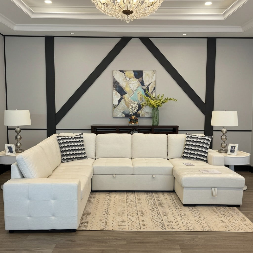 Taylor 6-Seater Sectional Sofa with Pullout Bed and Storage - Beige image 1