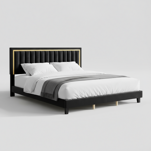 Brennan - Black Velvet Fabric with Gold Accent Bed Frame