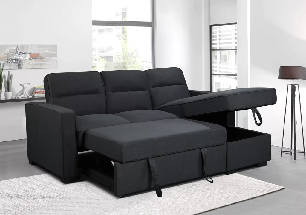 Waza Dark Grey Sectional Sofa with Reversible Chaise and Pullout Bed image 3