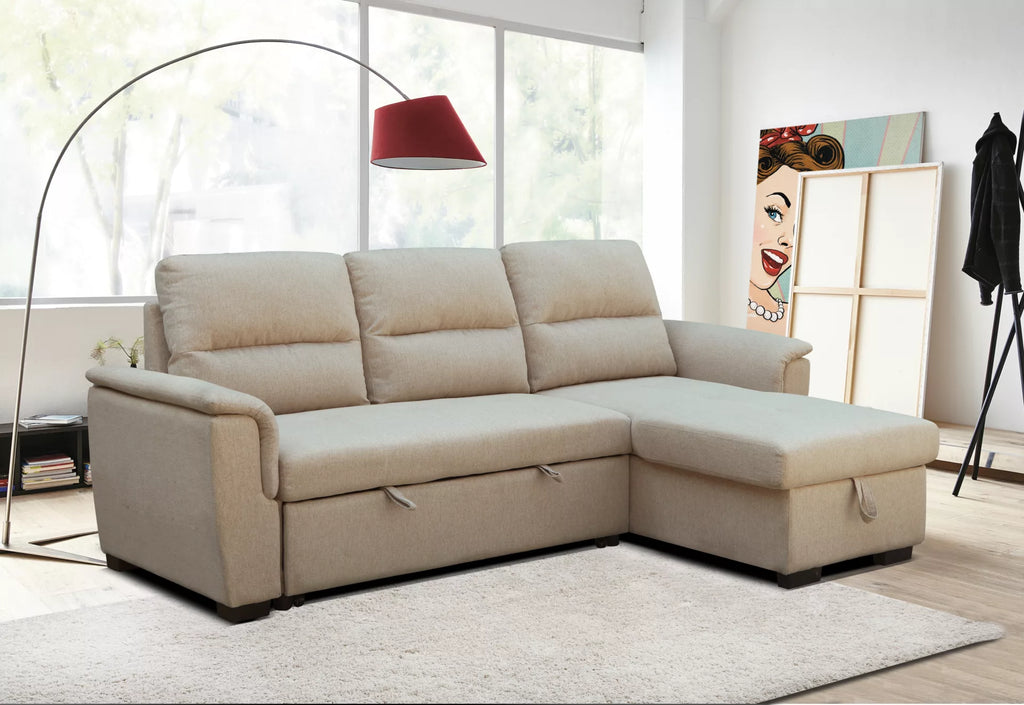Mato Sectional Sofa Bed with Storage & Reversible Chaise - Beige image 0