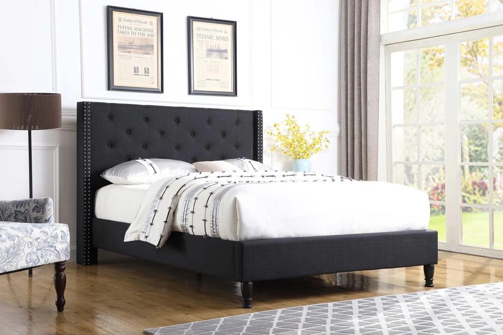 Queen Chicago bed frame Upholstered Platform - Black image 0
