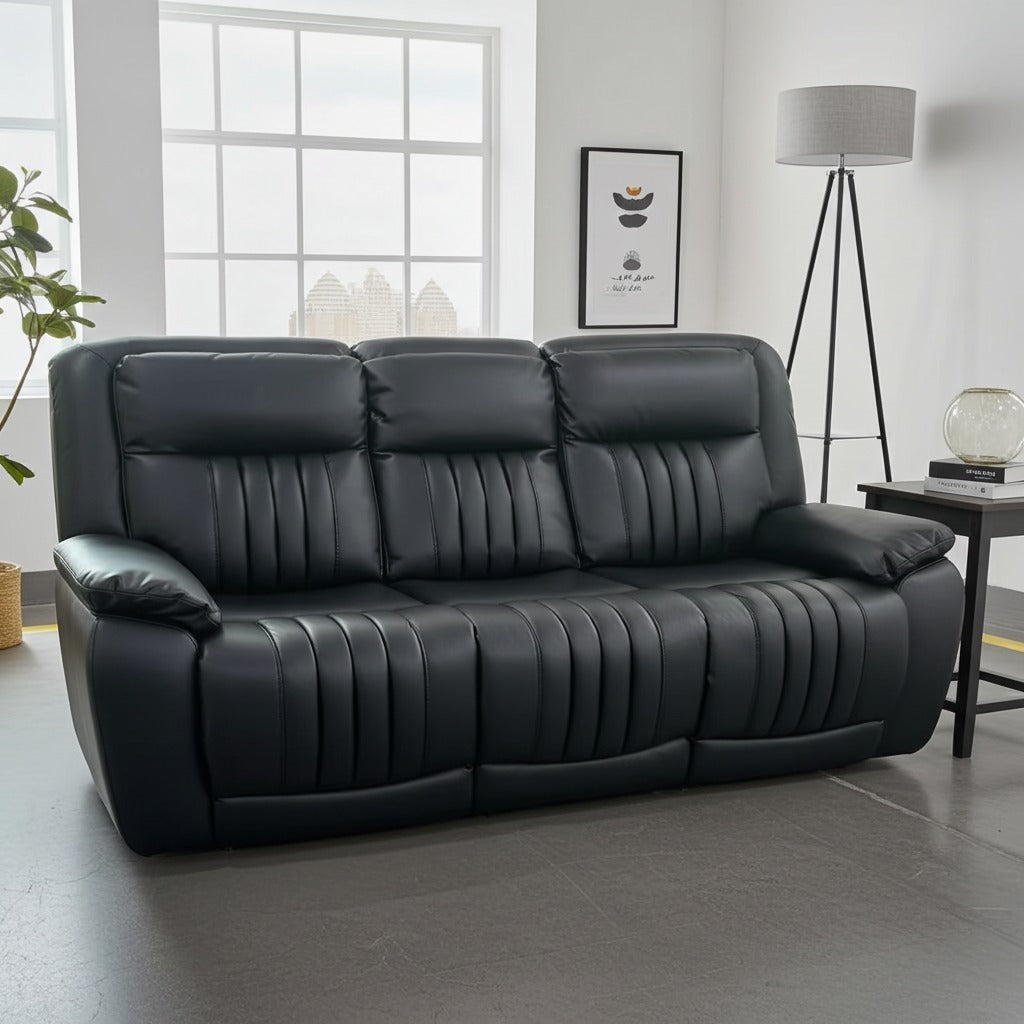 Recliner Sofa Electric/Automatic Control 3-Seater Premium Vegan Leather - Black image 0