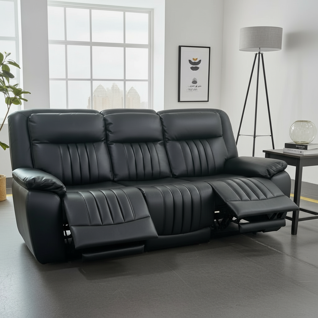 Ave Electric Recliner Sofa – 3-Seater Premium Vegan Leather (Black)