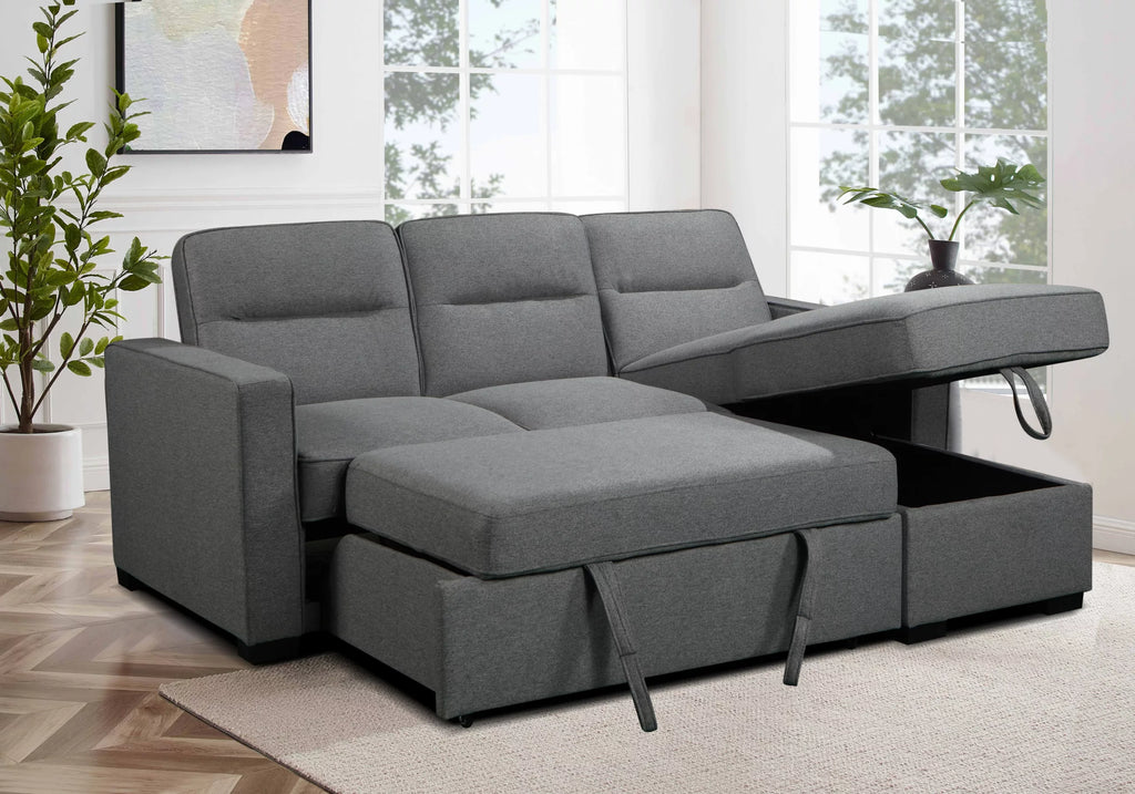 Waza Light Grey Sectional Sofa with Reversible Chaise and Pullout Bed image 3