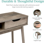 CHELSEA Mid-Century Modern Wooden Console Table with Drawer – Soft Grey Oak