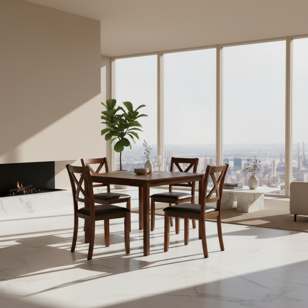 Regina 5-Piece Dining Set with Wooden Table and Padded Chairs