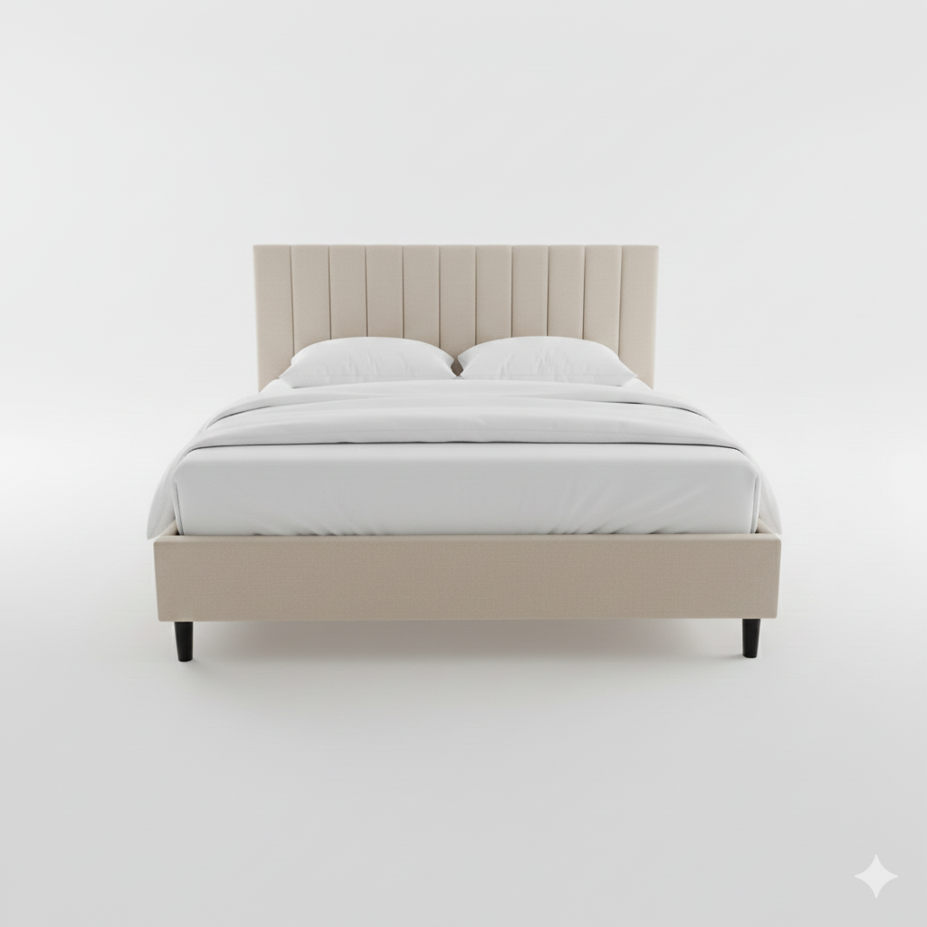 Chester Beige Linen Fabric Bed Frame – Modern Tufted Platform Bed