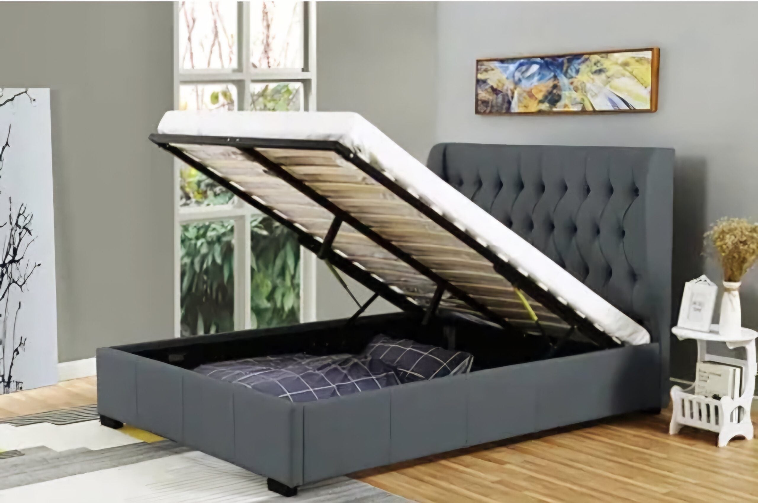 Savannah Queen storage bed -Grey linen image 0