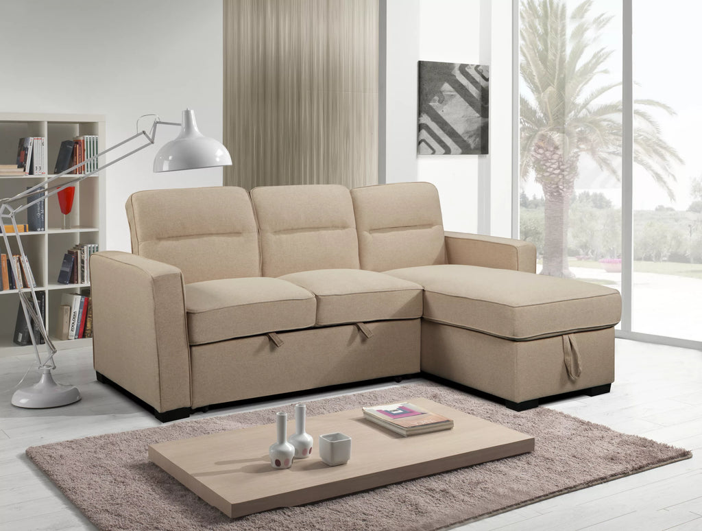 Waza Beige Sectional Sofa with Reversible Chaise and Pullout Bed image 2