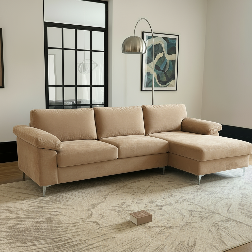 Oxford Sectional Sofa - Beige Velvet
