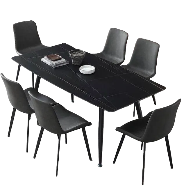 Montreal 7-Piece Dining Set with Black Marble Finish