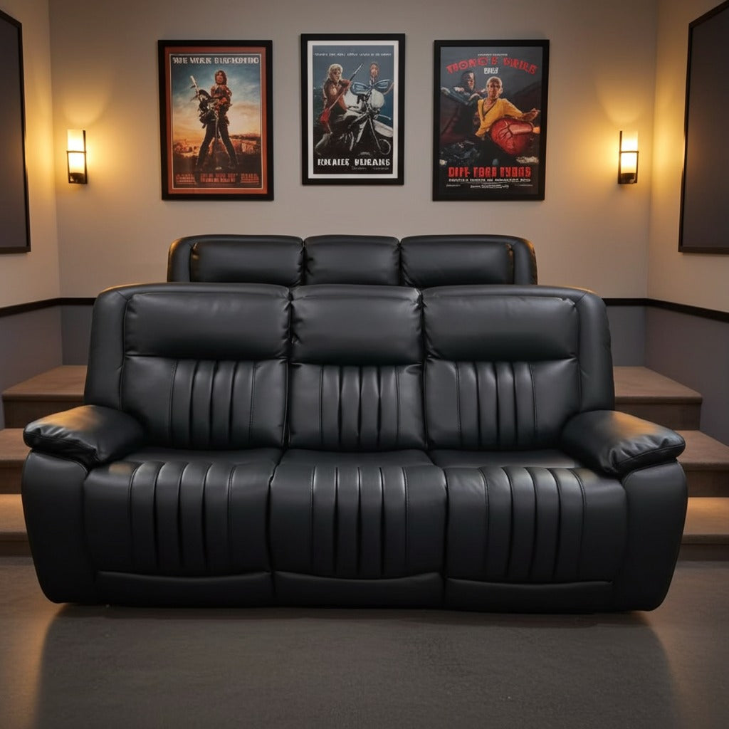 Recliner Sofa Electric/Automatic Control 3-Seater Premium Vegan Leather - Black image 1