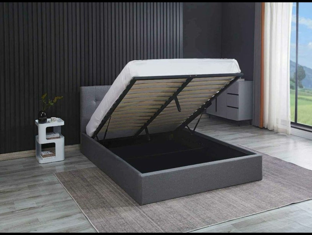 Havannah - Grey Linen Fabric Hydraulic Lift Storage Bed Frame image 1