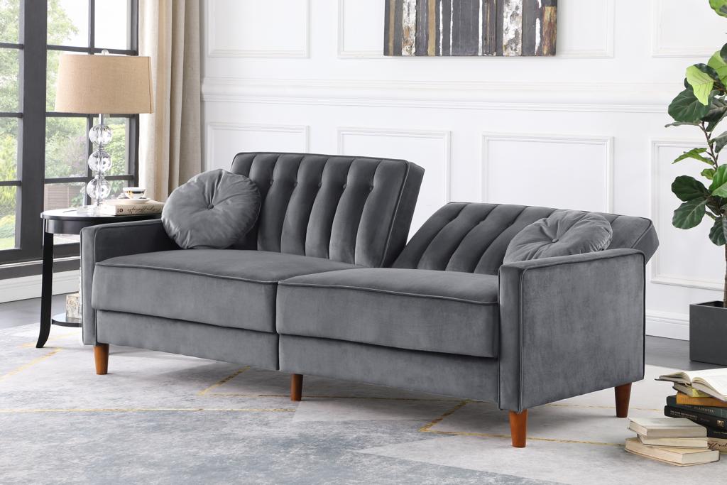 Jade 2-Seater Sectional Futon with Reclining Back – Velvet Grey image 1